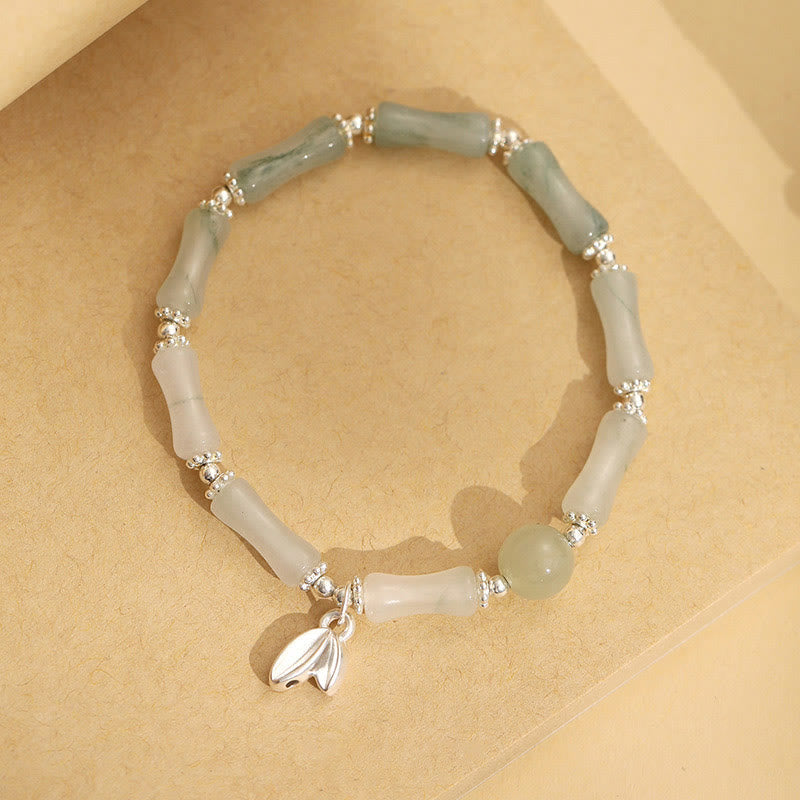 Buddha Stones 925 Sterling Silver Natural Tianshan Jade Bamboo Charm Luck Bracelet 2