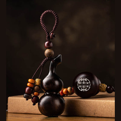 Porte-clés gourde en bois de santal rouge à petites feuilles et ébène du Tibet, protection et chance