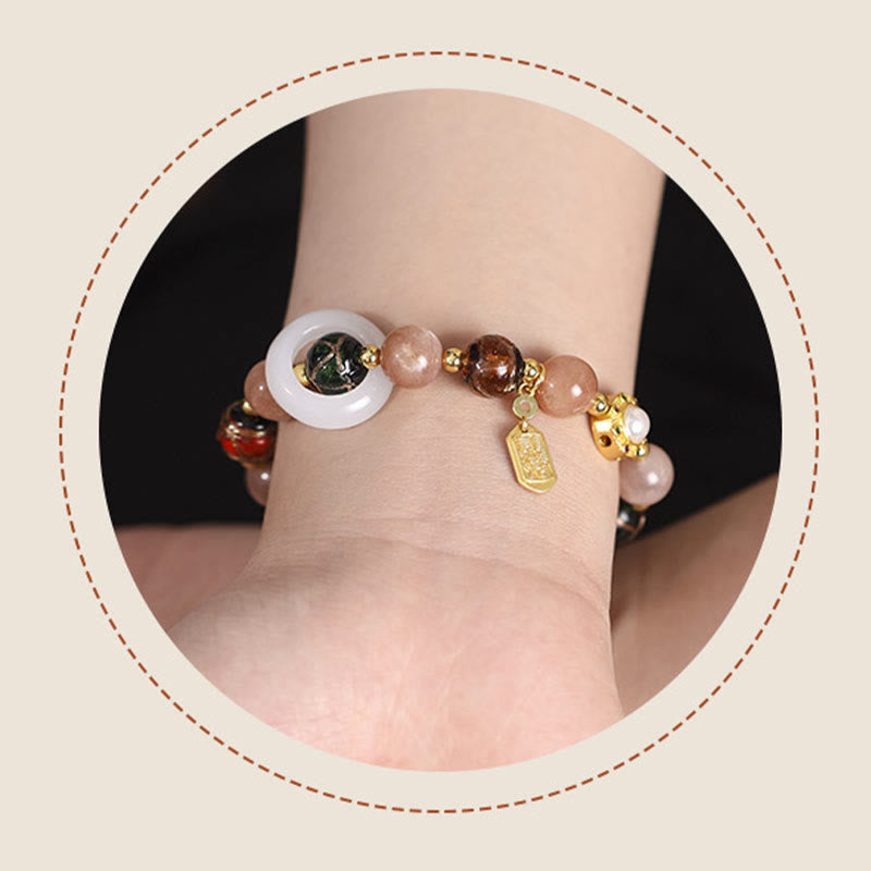 Buddha Stones Tibetan Incense Ash Liuli Glass Tridacna Stone Sun Stone Om Mani Padme Hum Prayer Wheel Charm Bracelet Bracelet BS 13