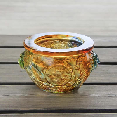 Buddha Stones Handmade Liuli Crystal Treasure Bowl Art Piece Home Decoration Decorations BS 5