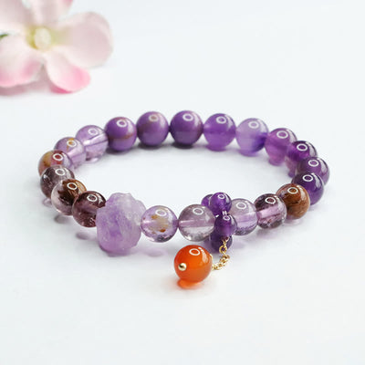 Buddha Stones Natural Amethyst Purple Phantom Gemstone Spiritual Awareness Bracelet Bracelet BS 1