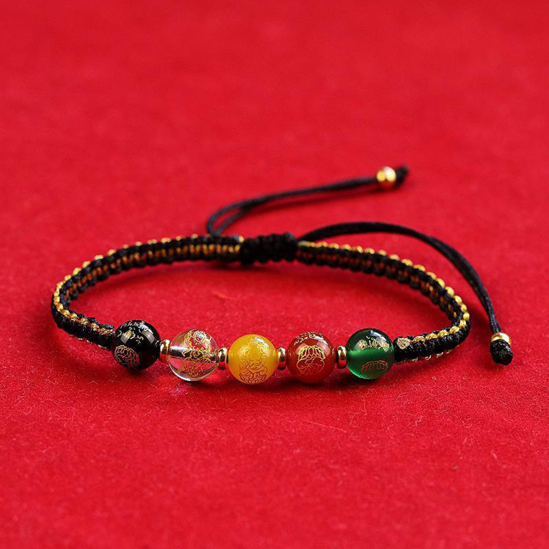 Buddha Stones Five Directions Gods of Wealth Agate Handmade Protection String Braid Bracelet Bracelet BS 2