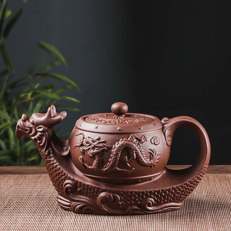 Foviel Vintage Dragon Auspicious Clouds Purple Clay Ceramic Teapot