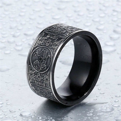 Buddha Stones Four Guardian Beast Dragon White Tiger Suzaku Basalt Carved Success Luck Ring Ring BS 1