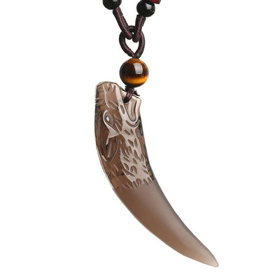 Buddha Stones Natural Ice Obsidian Wolf Tooth Pattern Courage Necklace Pendant - image 10