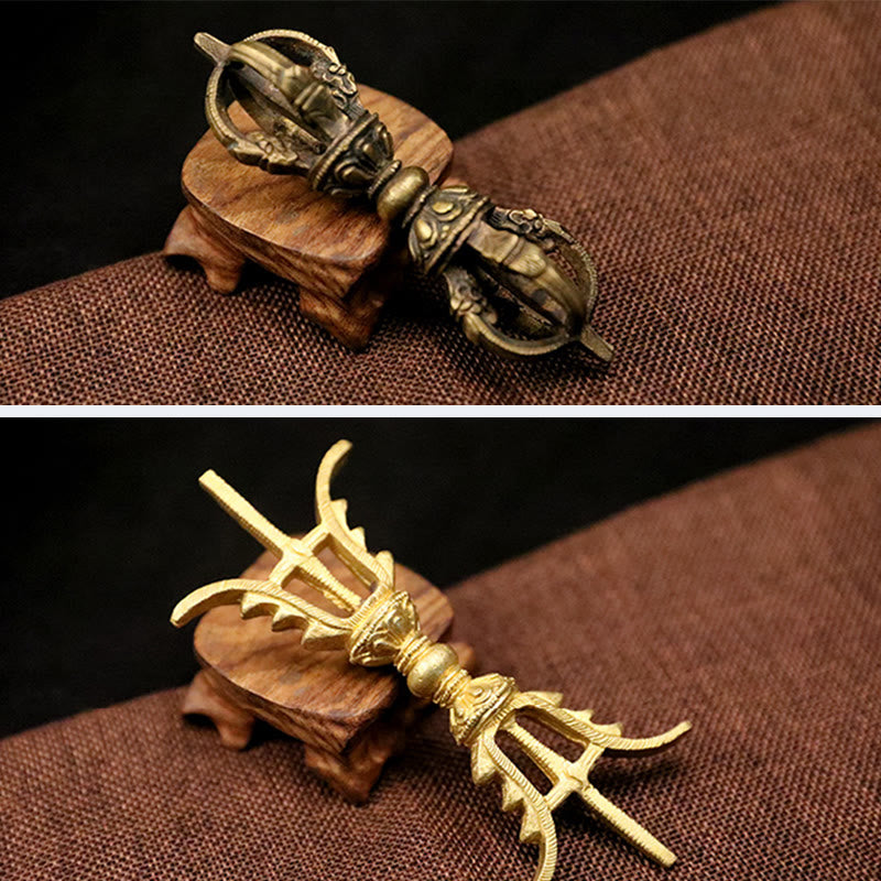 Buddha Stones Handmade Nepal Five Prong Three Prong Vajra Dorje Strength Copper Decoration Dorje BS 18