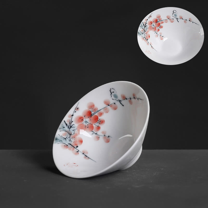 Buddha Stones Vintage Plum Orchid Bamboo Chrysanthemum Lotus Koi Fish Ceramic Teacup Kung Fu Tea Cups Cup BS Plum 8.5cm*3.5cm*60ml