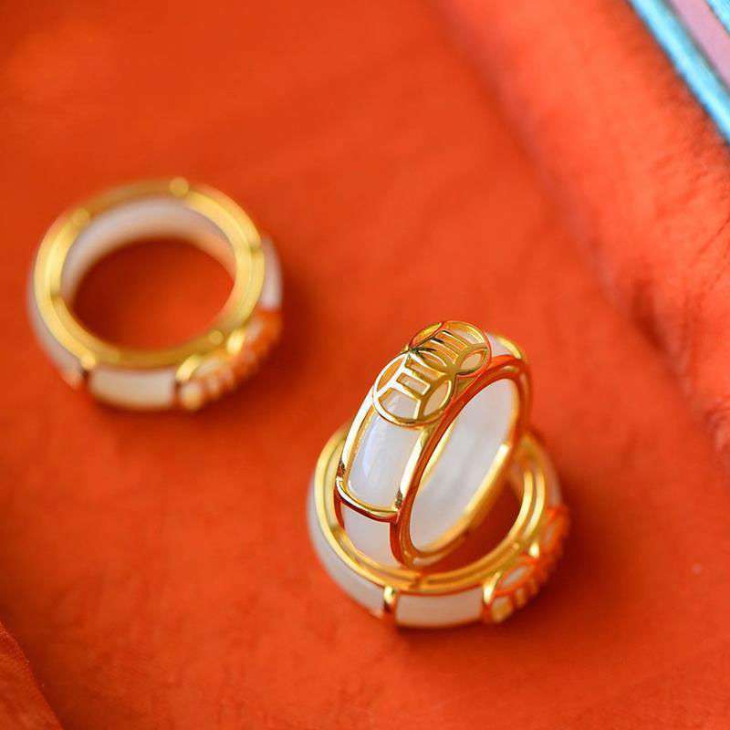 Buddha Stones White Jade Luck Ring Necklace Rings BS 3