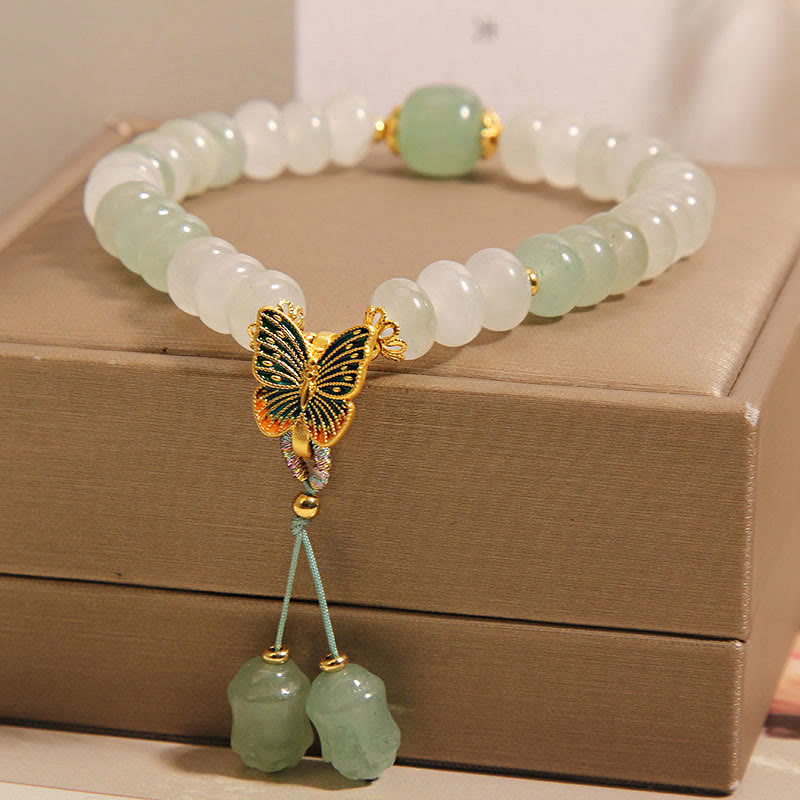 Buddha Stones Natural Tianshan Jade Abacus Beads Butterfly Prosperity Bracelet Bracelet BS 3