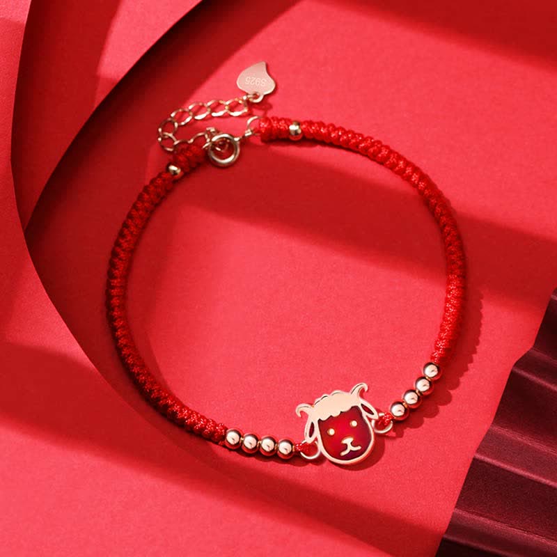 Buddha Stones 925 Sterling Silver Chinese Zodiac Luck Faith Discolor Red String Bracelet Bracelet BS Goat(Wrist Circumference 15-18cm)