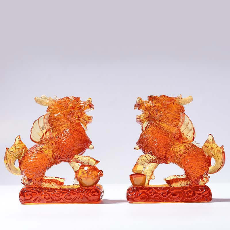 Buddha Stones Feng Shui Kirin Handmade Liuli Crystal Art Piece Fortune Home Office Decoration Decorations BS 13