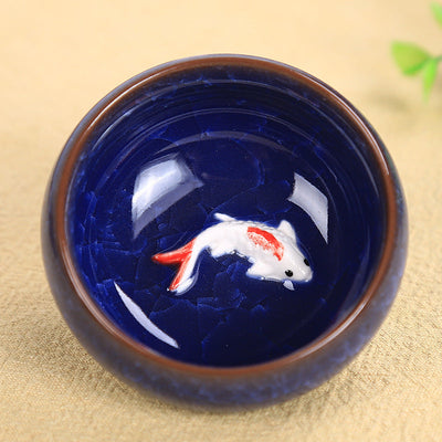 Buddha Stones Cute Koi Fish Ceramic Teacup Kung Fu Tea Cup Bowl 45ml Cup BS Dark Blue Koi Fish 6.1cm*3cm*45ml