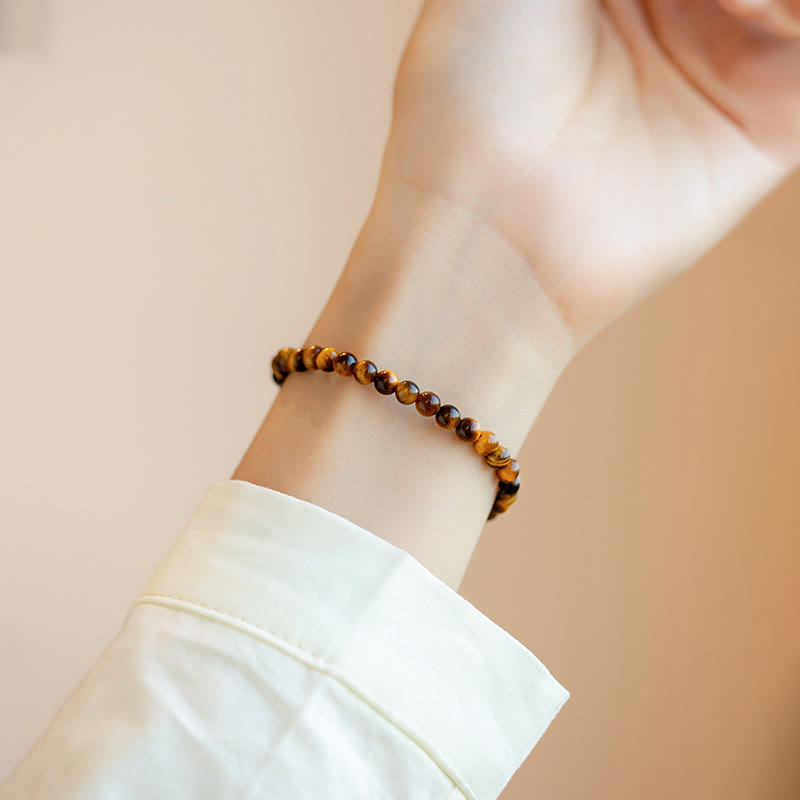 Foviel 14K Gold Plated Natural Tiger Eye Stone Courage Protection Bracelet