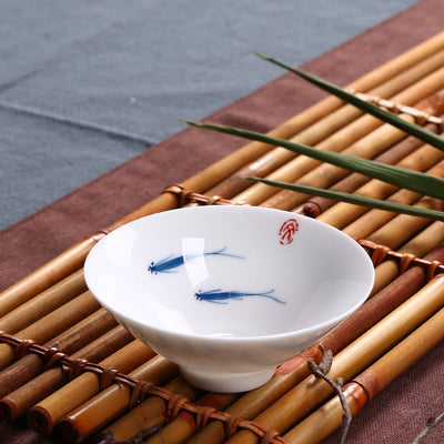 Buddha Stones Jingdezhen Blue and White Porcelain Koi Fish Ceramic Teacup Kung Fu Tea Cups Cup BS Two Koi Fish 8.5cm*3.5cm*60ml
