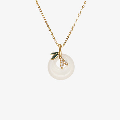 Buddha Stones 925 Sterling Silver Natural Chalcedony Bamboo Leaf Peace Buckle Positive Necklace Pendant Necklaces & Pendants BS 4