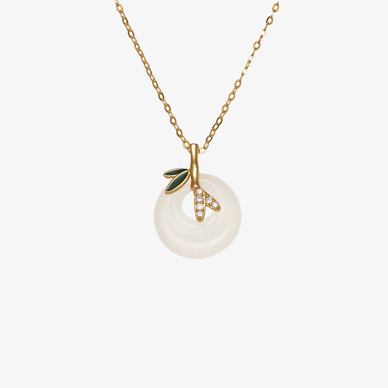 Buddha Stones 925 Sterling Silver Natural Chalcedony Bamboo Leaf Peace Buckle Positive Necklace Pendant Necklaces & Pendants BS 4
