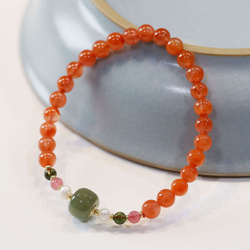 Buddha Stones Natural Red Agate Hetian Jade Bead Confidence Calm Bracelet Bracelet BS 1