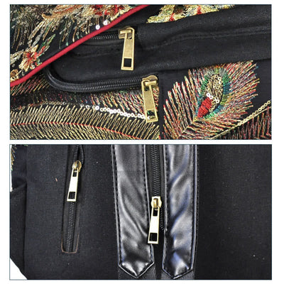 Buddha Stones Peacock Embroidery Canvas Tassel Backpack - image 7