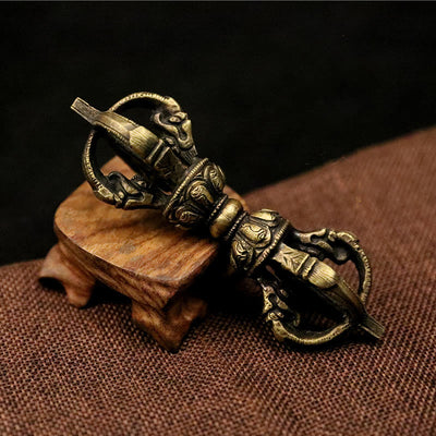 Buddha Stones Handmade Nepal Five Prong Three Prong Vajra Dorje Strength Copper Decoration Dorje BS Bronze Five Prong Vajra Dorje-11cm