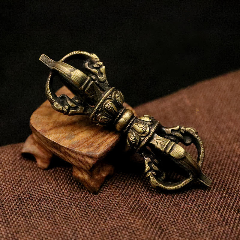 Buddha Stones Handmade Nepal Five Prong Three Prong Vajra Dorje Strength Copper Decoration Dorje BS Bronze Five Prong Vajra Dorje-11cm