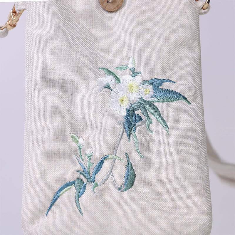Buddha Stones Small Embroidered Flowers Crossbody Bag Shoulder Bag Cellphone Bag 11*20cm Crossbody Bag BS 16