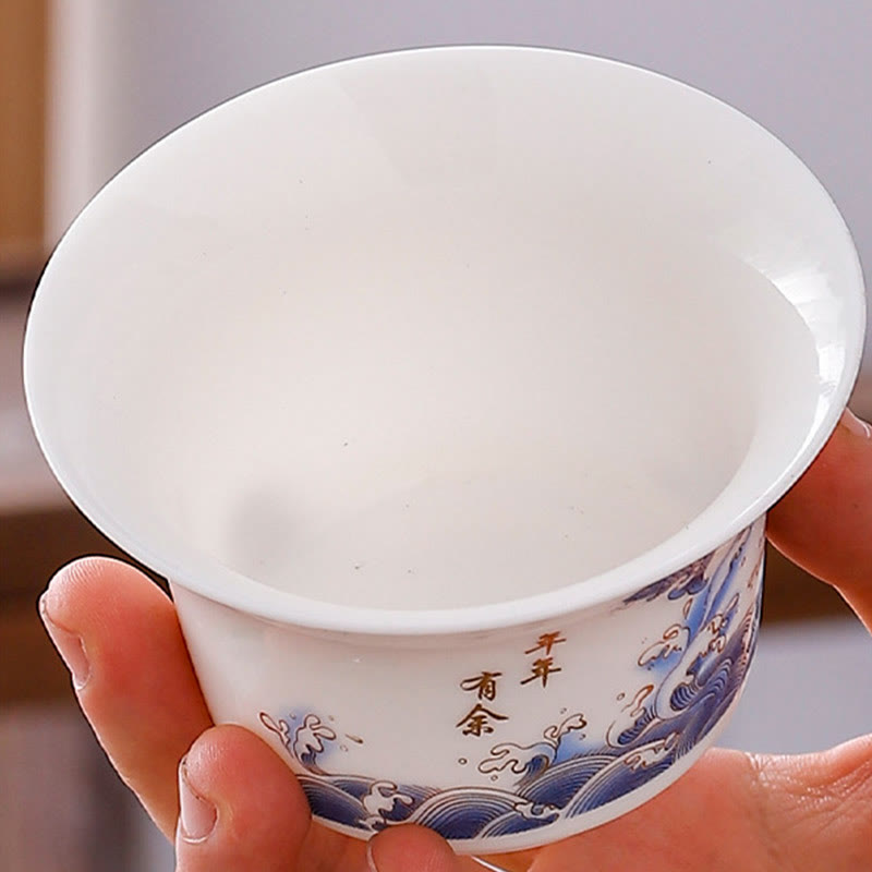 Buddha Stones White Porcelain Mountain Landscape Countryside Ceramic Gaiwan Teacup Kung Fu Tea Cup And Saucer With Lid Cup BS 9