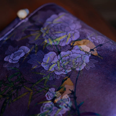Buddha Stones Purple Magpie Birds Branches Bamboo Handles Handbag Handbags BS 5