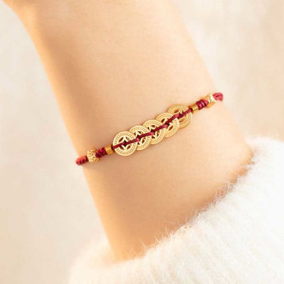 Buddha Stones Copper Coin Fortune Tree Luck Strength Braided Bracelet Bracelet BS 6