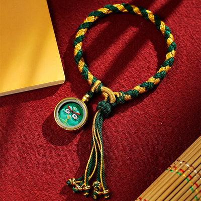 Buddha Stones Handmade Tibetan Five God Of Wealth Dragon Scale Rope Luck Braid Bracelet Bracelet BS Green Gold Green God of Wealth(Wrist Circumference 14-18cm)