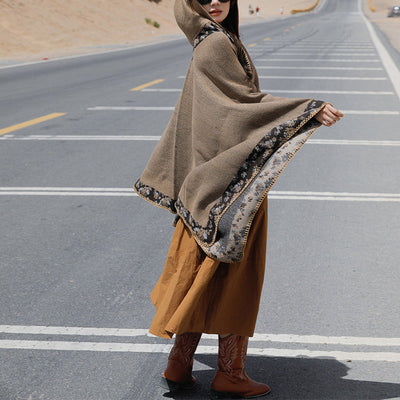 Buddha Stones Tibetan Shawl Border Small Floral Flower Hooded Cloak Winter Cozy Travel Scarf Wrap Tibetan Shawl BS 40