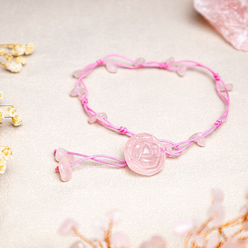 Buddha Stones Amethyst Pink Crystal Green Aventurine Rose Inner Peace Healing Anklet Anklet BS Pink Crystal (Soothing ♥ Warmth)