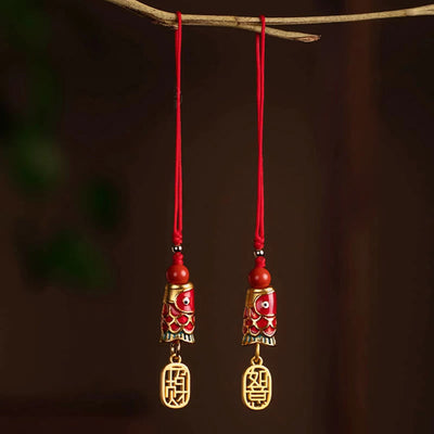 Buddha Stones Koi Fish Cinnabar Attracting Wealth Wish Ruyi Charm Luck Phone Hanging Decoration Phone Hanging Decoration BS 1