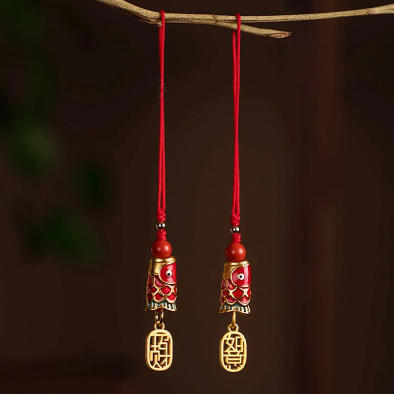 Buddha Stones Koi Fish Cinnabar Attracting Wealth Wish Ruyi Charm Luck Phone Hanging Decoration Phone Hanging Decoration BS 1