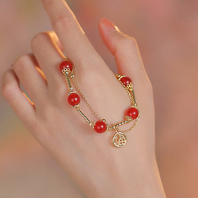 Buddha Stones Red Agate Fu Character Charm Self-acceptance Bracelet Bracelet BS 9