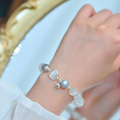 Buddha Stones 925 Sterling Silver Cat Eye Moonstone Love Support Bracelet Bracelet BS 3