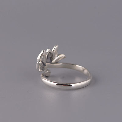 Buddha Stones 925 Sterling Silver Lotus Flower New Beginning Adjustable Ring Ring BS 3