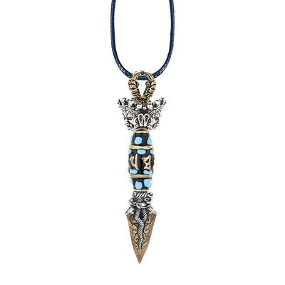 Buddha Stones Tibet Om Mani Padme Hum Dzi Bead Dorje Vajra Pattern Wealth Rotatable Necklace Pendant Necklaces & Pendants BS 11