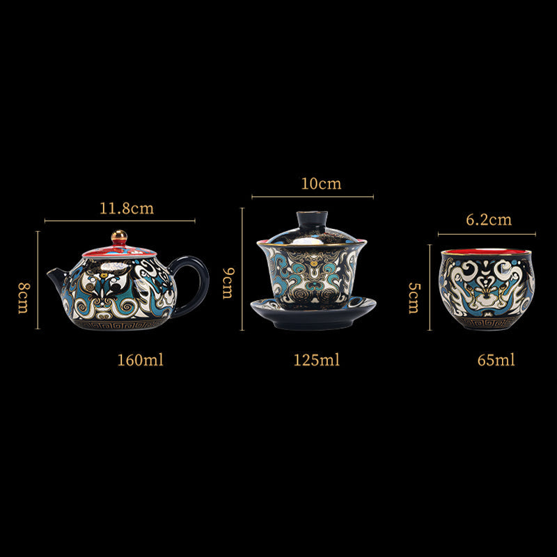 Buddha Stones Peking Opera Mask Pattern Ceramic Gaiwan Sancai Teacup Kung Fu Tea Cup And Saucer With Lid Teapot Cup BS 10