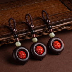 Foviel Tibet Om Mani Padme Hum PiXiu Copper Coin Small Leaf Red Sandalwood Cinnabar Protection Key Chain
