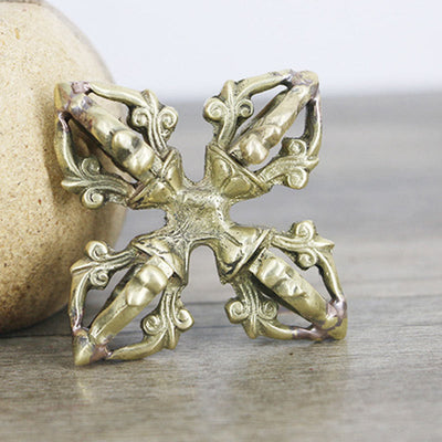 Buddha Stones Nepal Handmade 5 Prong Double Dorje Copper Strength Vajra Double Dorje BS 6