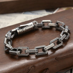 Buddha Stones Vintage Tang Dynasty Flower Design Engraved Luck Energy Bracelet Bracelet BS 22cm