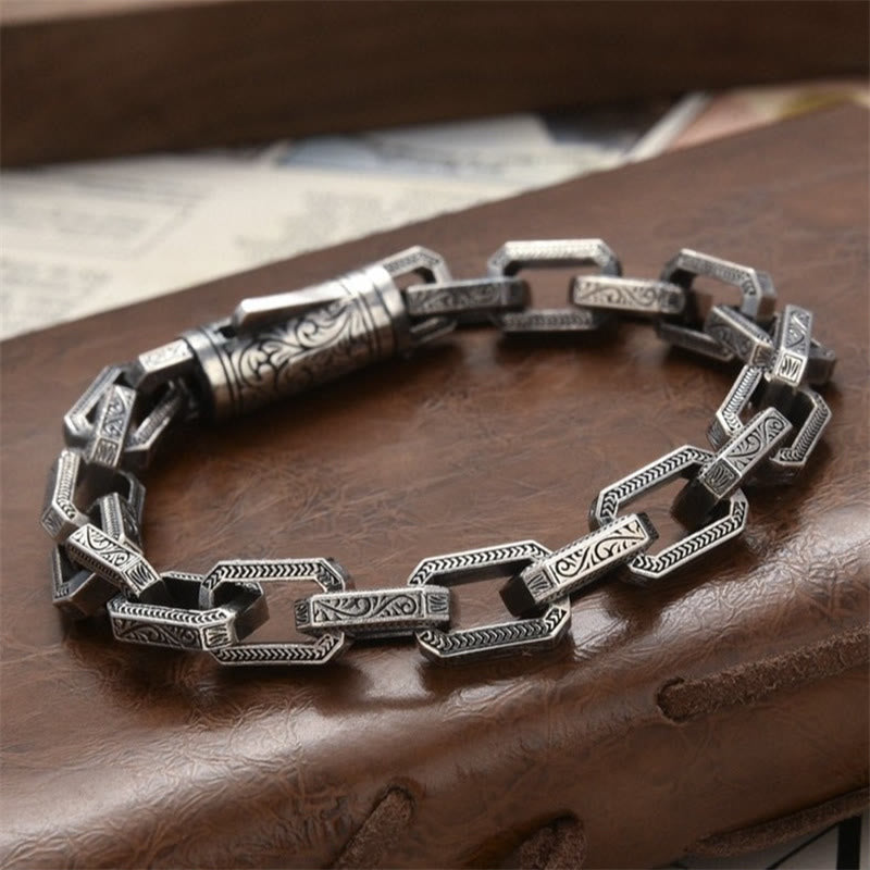 Buddha Stones Vintage Tang Dynasty Flower Design Engraved Luck Energy Bracelet Bracelet BS 22cm