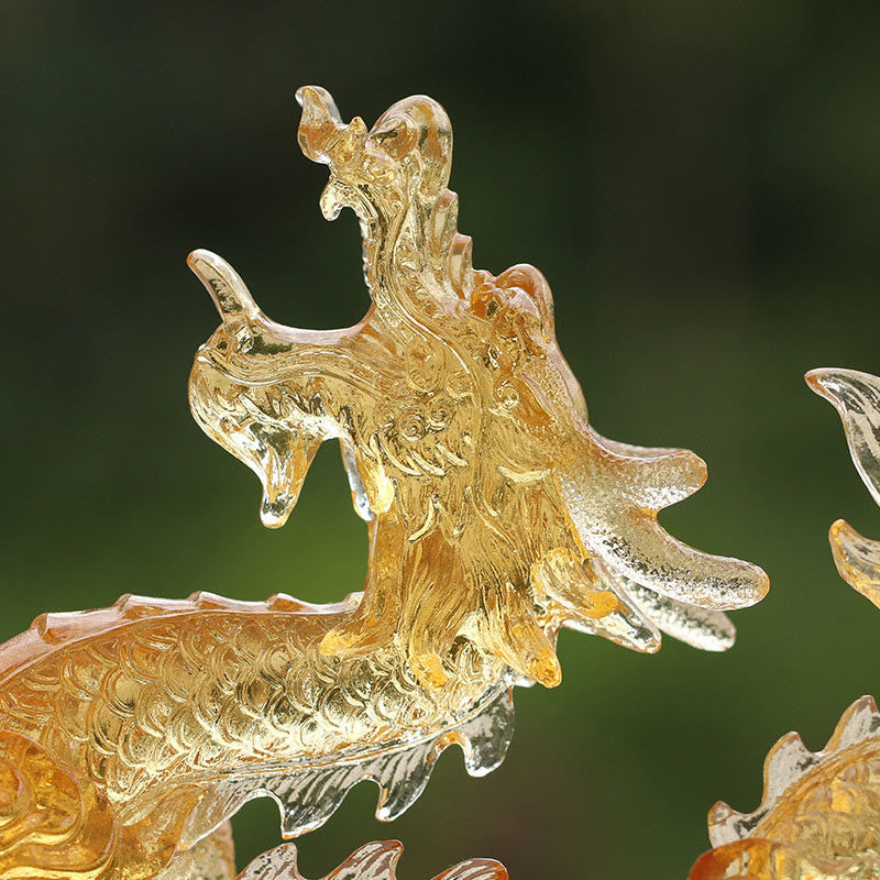 Buddha Stones Handmade Chinese Zodiac Yellow Dragon Liuli Crystal Art Piece Luck Protection Home Office Decoration Decorations BS 3
