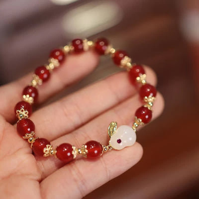 Bracelet Confiance Agate Rouge Naturelle et Jade Blanc Année du Lapin