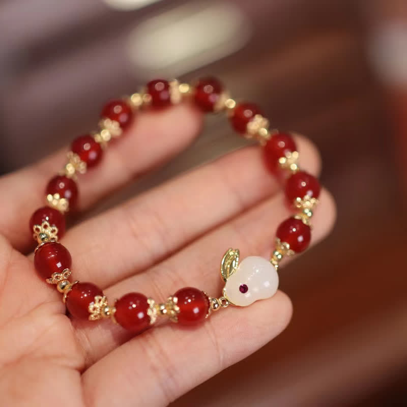 Bracelet Confiance Agate Rouge Naturelle et Jade Blanc Année du Lapin