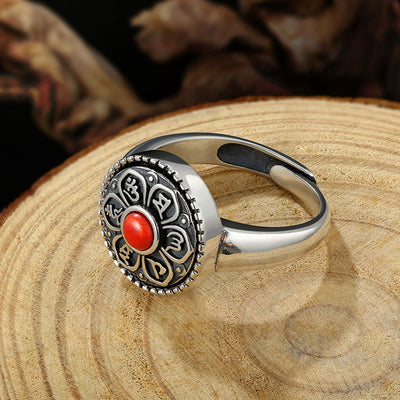 Buddha Stones Tibetan Om Mani Padme Hum Peace Rotatable Ring Ring BS 3