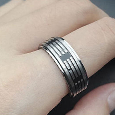 Buddha Stones Bagua Yin Yang Titanium Steel Balance Rotatable Ring Ring BS 4