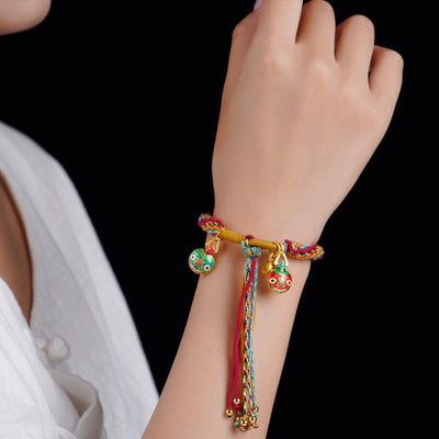 Buddha Stones Gold Swallowing Beast Family Luck Reincarnation Knot Braid Colorful String Bracelet Bracelet BS 5