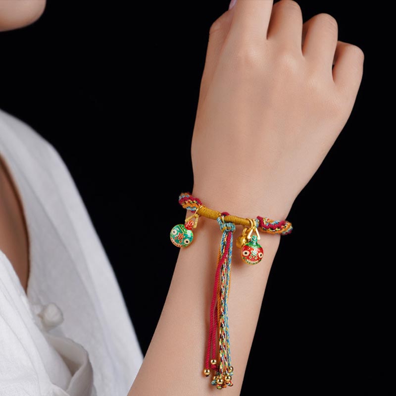 Buddha Stones Gold Swallowing Beast Family Luck Reincarnation Knot Braid Colorful String Bracelet Bracelet BS 5