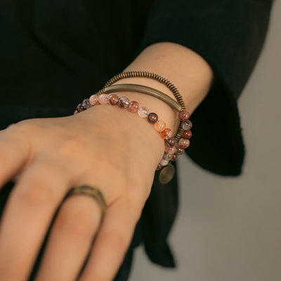 Buddha Stones Purple Phantom Red Hematoid Quartz Green Rutilated Quartz Copper Love Forgive Bracelet Bracelet BS 17